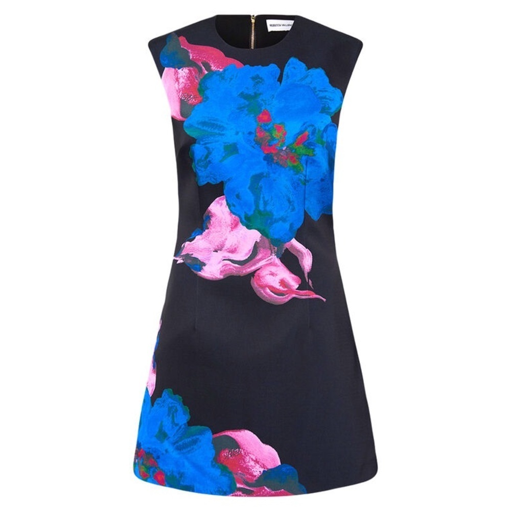 NWT Rebecca Vallance Acid Wash Floral Black A Line Mini Dress Blue Pink 6 - Picture 5 of 11
